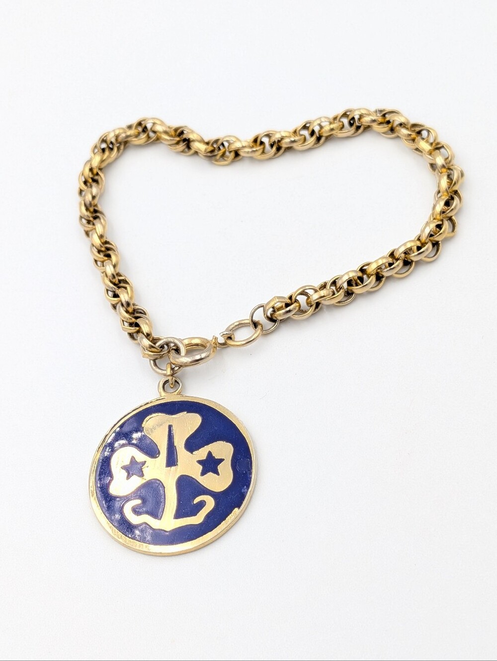Vintage Charm Bracelet Girl Scout World Association Trefoil Charm Gold Tone